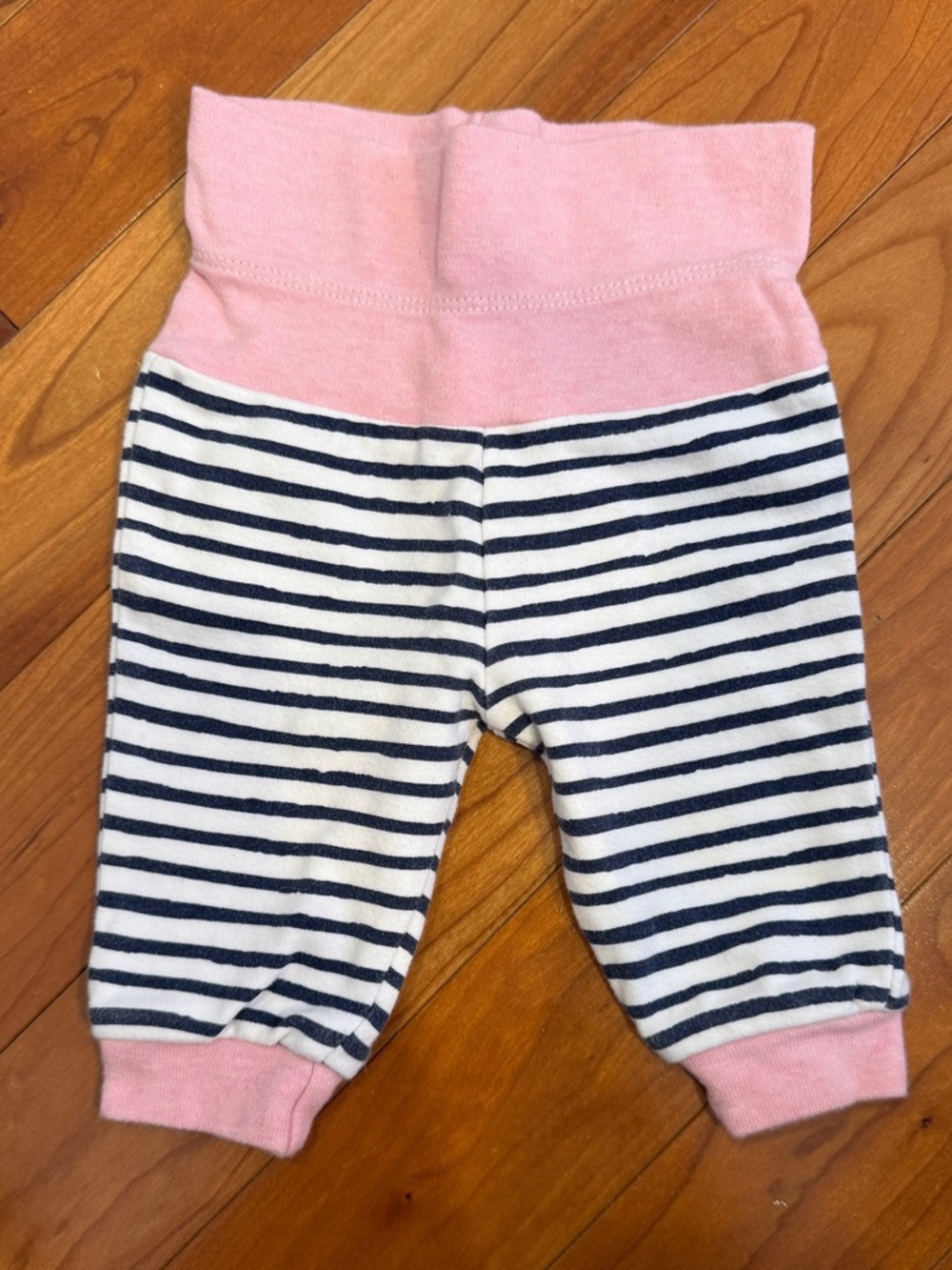 Tag Navy and White Striped Baby Pants with Pink Waistband